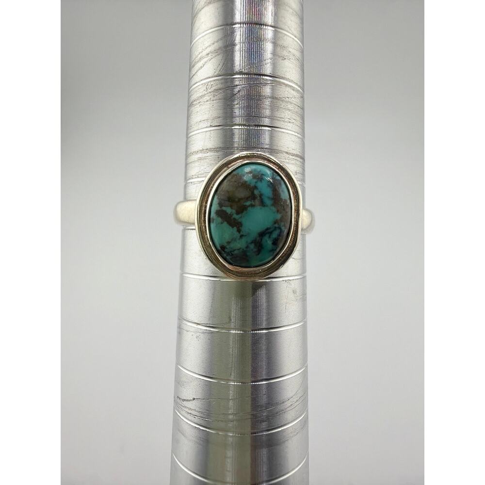 Oval Turquoise Sterling Silver Ring Artisan Jewelry 8.5